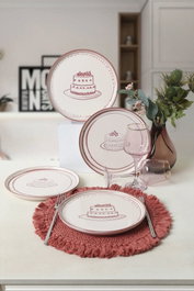 Hermia Juego de 4 Platos de Postre de Cerámica Blanco y Marrón 22 cm
